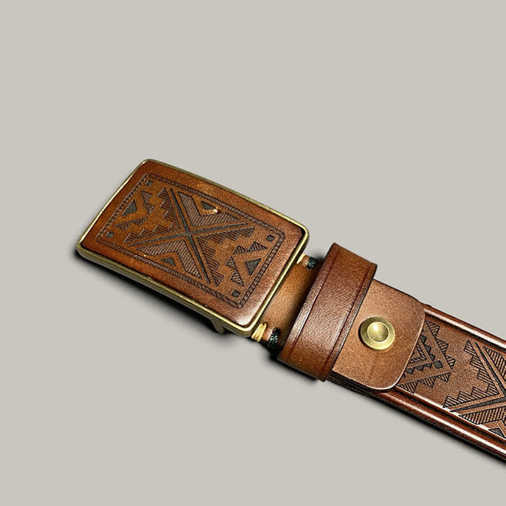 Ceinture en cuir à boucle carrée avec motif diamant gravé
