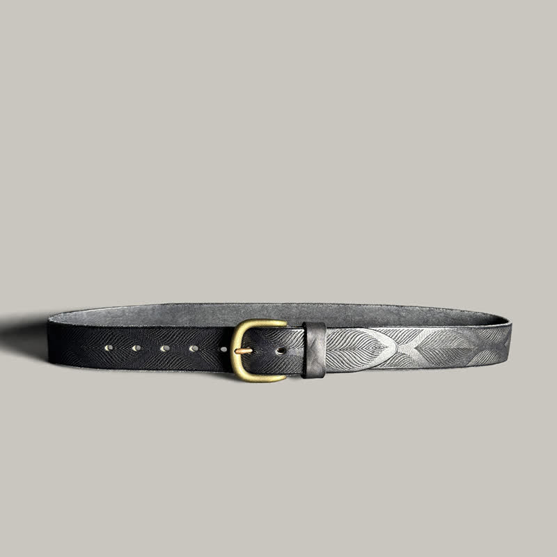 Ceinture en cuir gaufré personnalisée avec feuilles de plantes vieillies