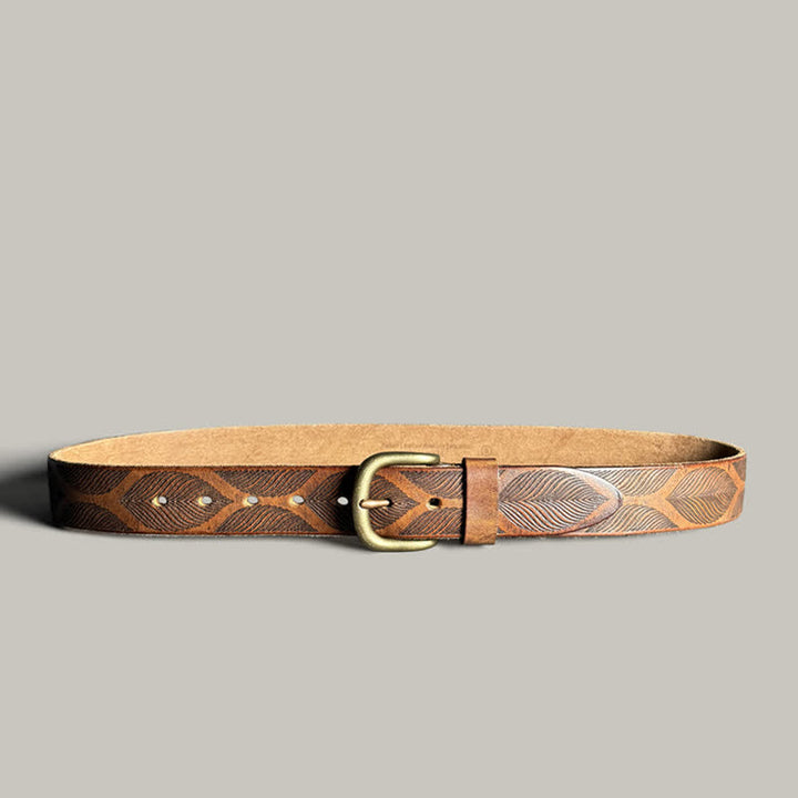 Ceinture en cuir gaufré personnalisée avec feuilles de plantes vieillies