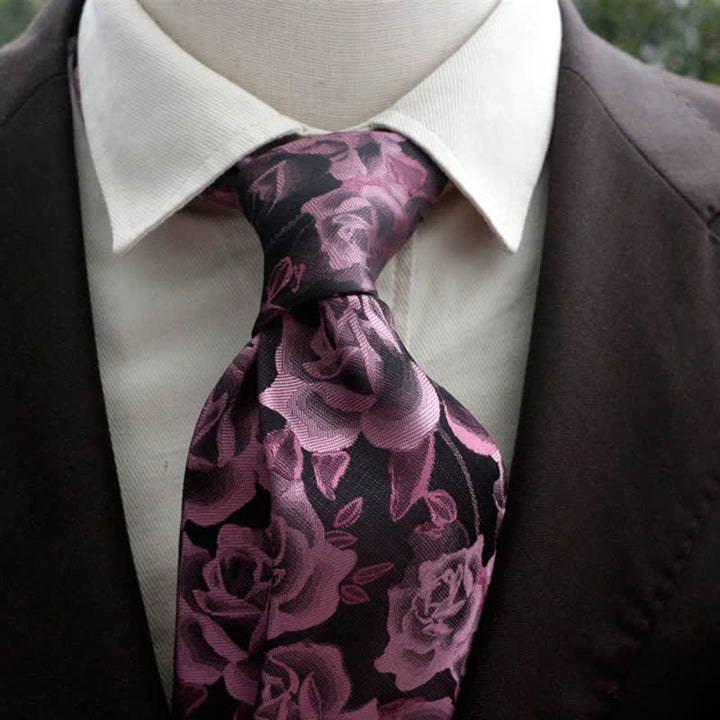 Cravate décontractée à motif floral rose pour homme