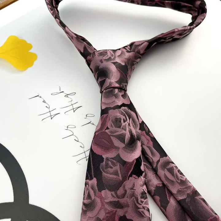 Cravate décontractée à motif floral rose pour homme