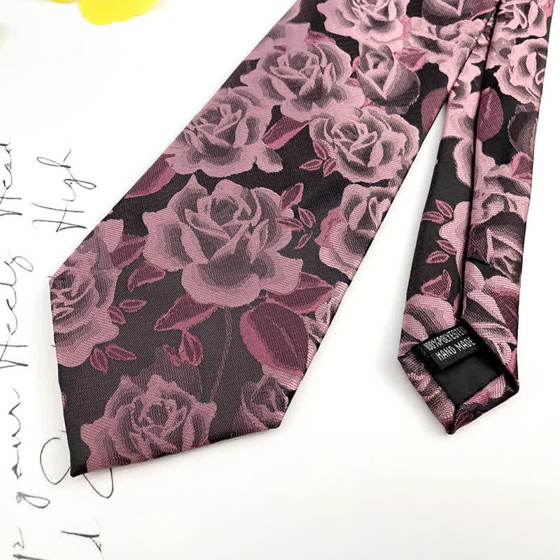 Cravate décontractée à motif floral rose pour homme