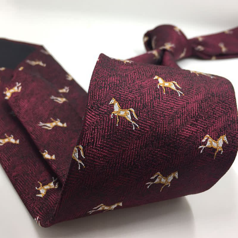 Cravate bordeaux pour homme à motif animalier de cheval au galop