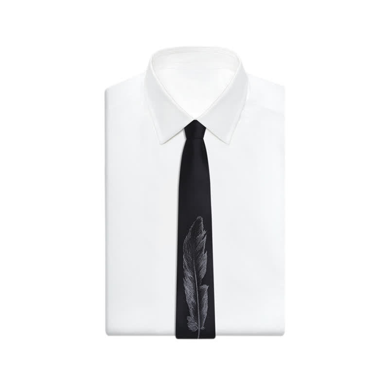 Cravate noire et grise à motif de plumes d'ange pour homme