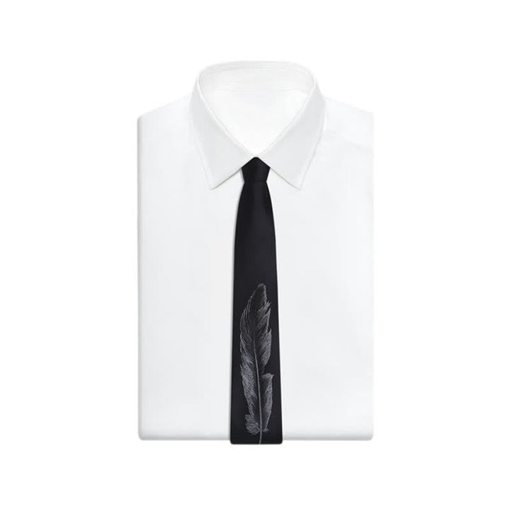 Cravate noire et grise à motif de plumes d'ange pour homme