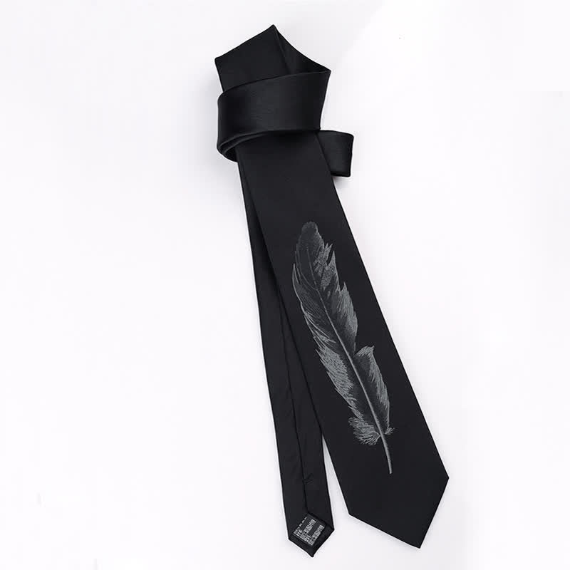 Cravate noire et grise à motif de plumes d'ange pour homme