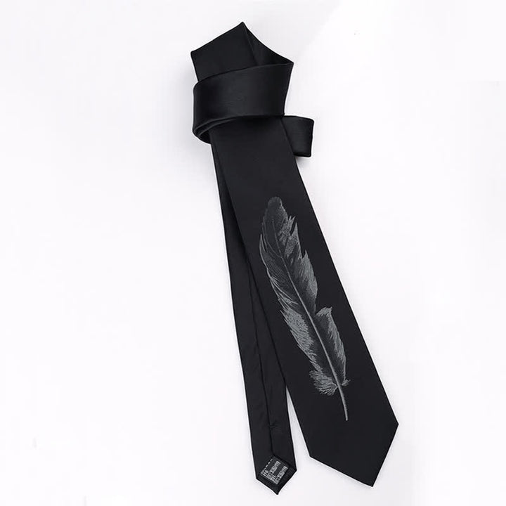 Cravate noire et grise à motif de plumes d'ange pour homme