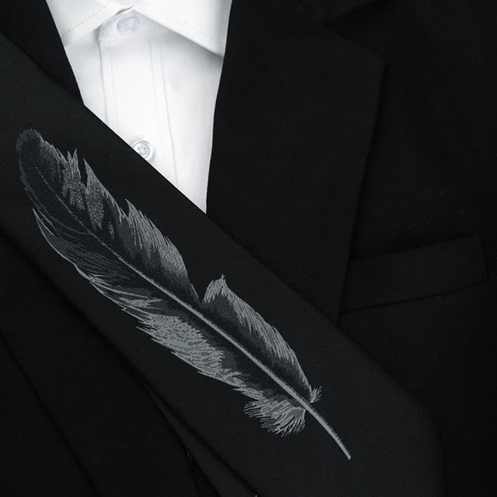 Cravate noire et grise à motif de plumes d'ange pour homme