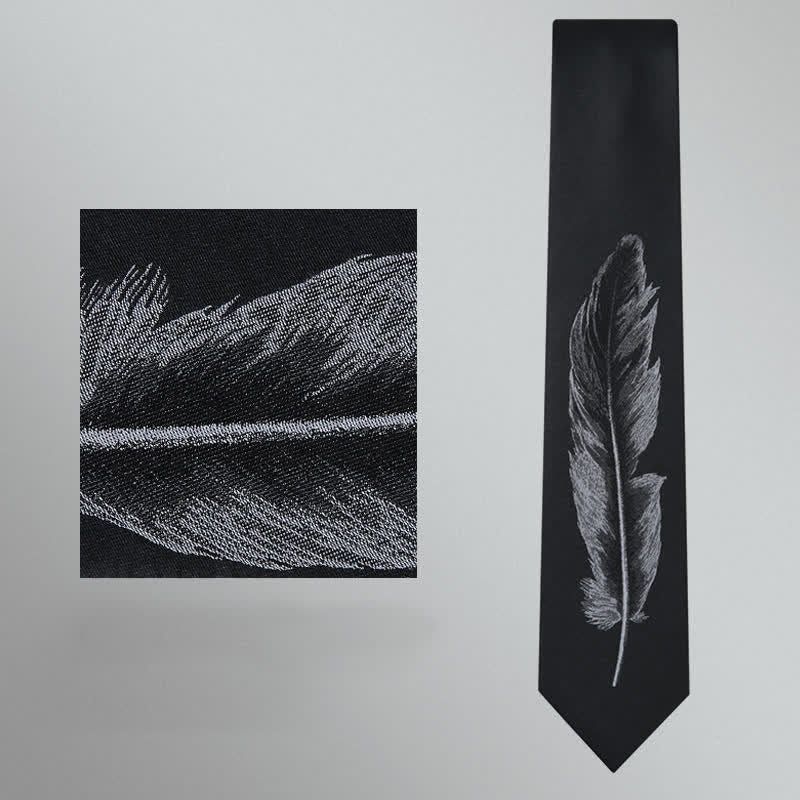 Cravate noire et grise à motif de plumes d'ange pour homme