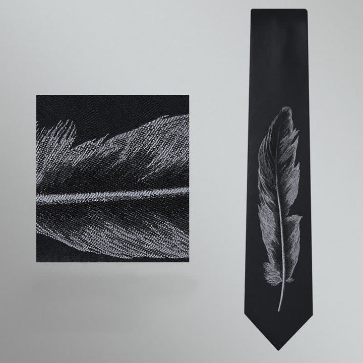 Cravate noire et grise à motif de plumes d'ange pour homme