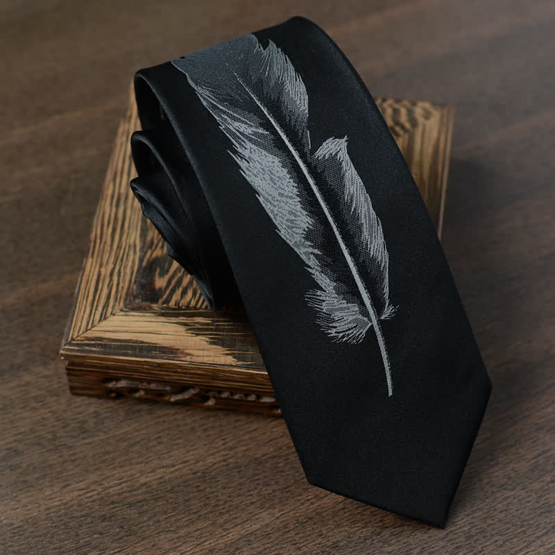 Cravate noire et grise à motif de plumes d'ange pour homme