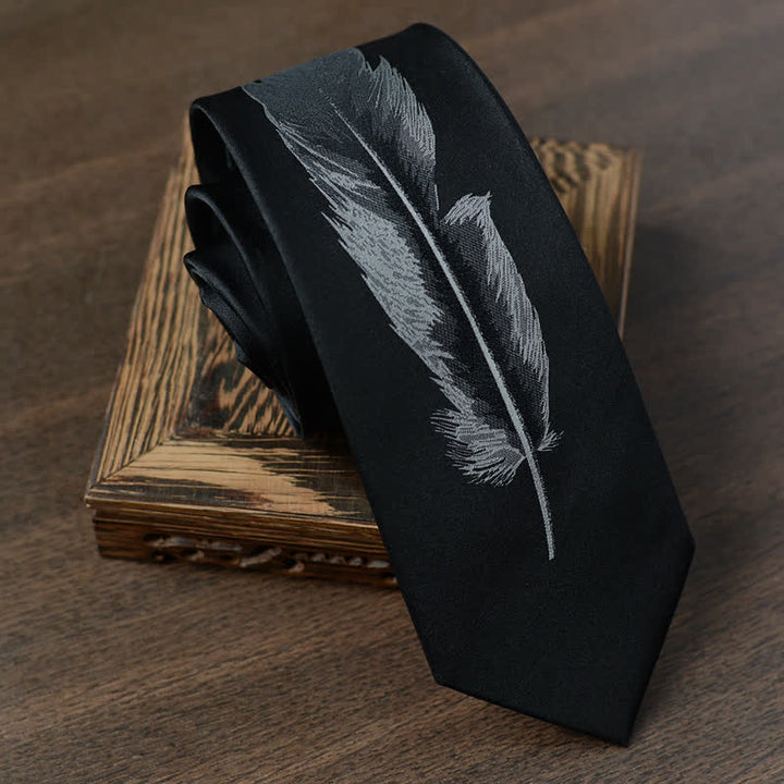 Cravate noire et grise à motif de plumes d'ange pour homme