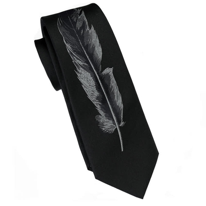 Cravate noire et grise à motif de plumes d'ange pour homme