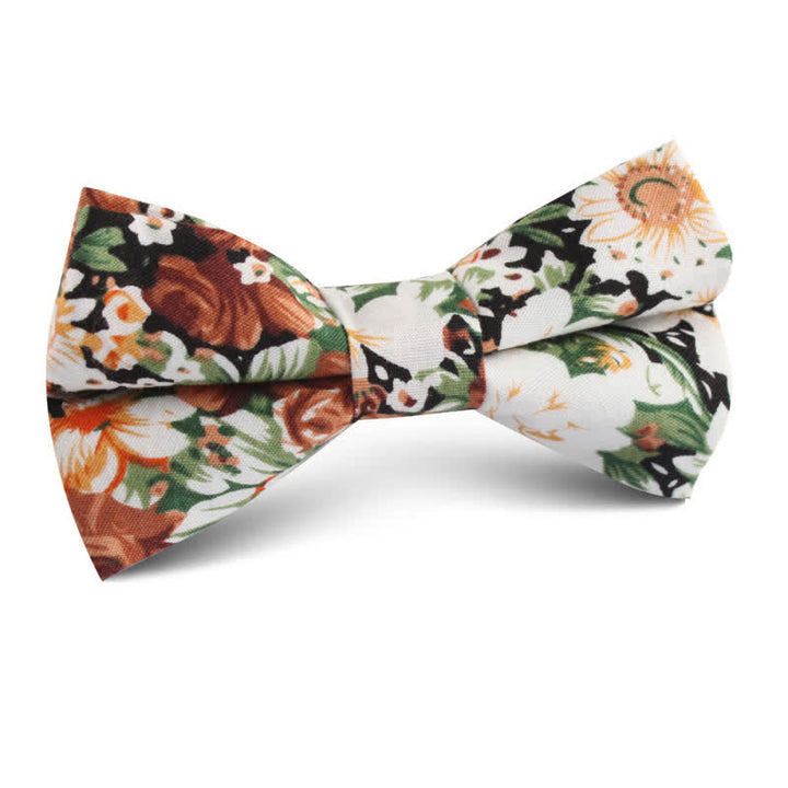Nœud papillon élégant à motifs floraux et feuilles orange pour homme