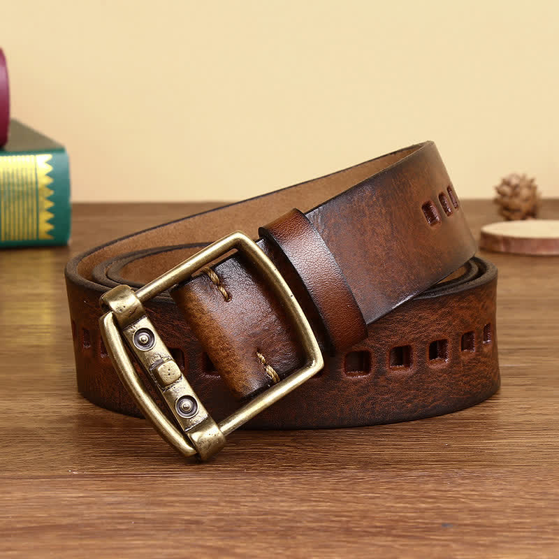 Ceinture en cuir avec boucle ardillon en laiton massif unique