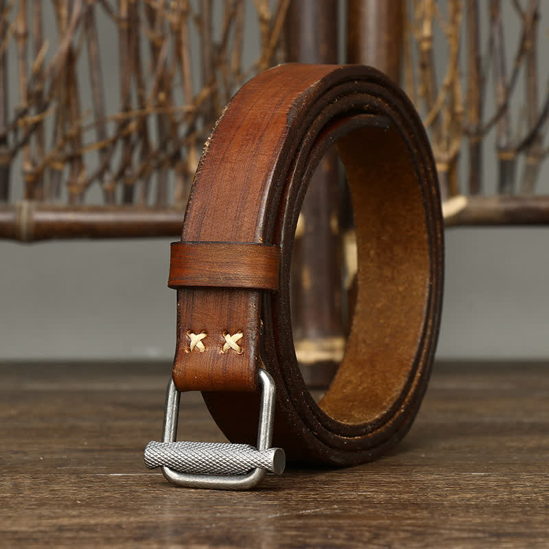 Ceinture en cuir lisse réglable à boucle rétro vieillie