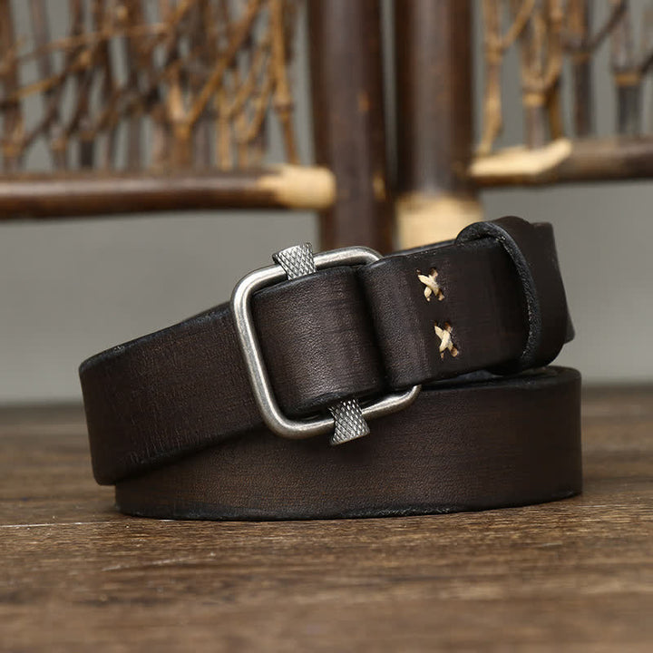 Ceinture en cuir lisse réglable à boucle rétro vieillie