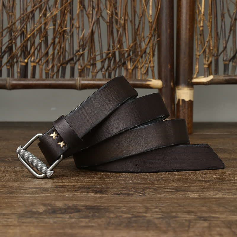 Ceinture en cuir lisse réglable à boucle rétro vieillie