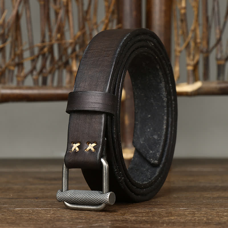 Ceinture en cuir lisse réglable à boucle rétro vieillie