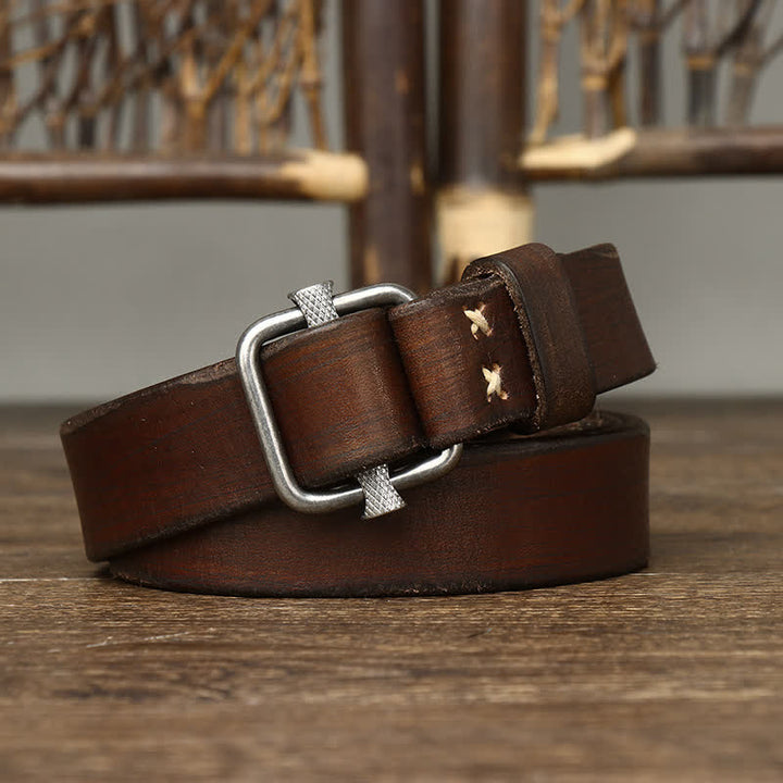 Ceinture en cuir lisse réglable à boucle rétro vieillie