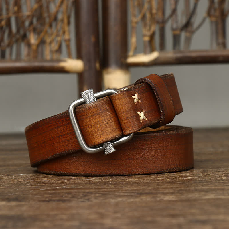 Ceinture en cuir lisse réglable à boucle rétro vieillie