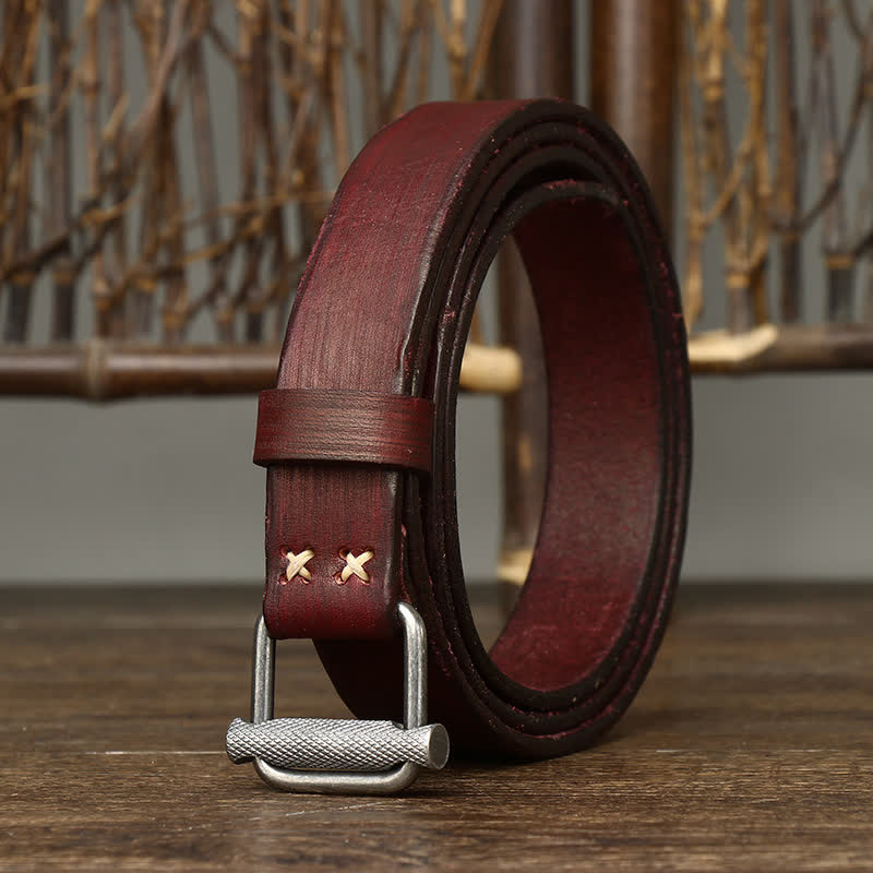 Ceinture en cuir lisse réglable à boucle rétro vieillie