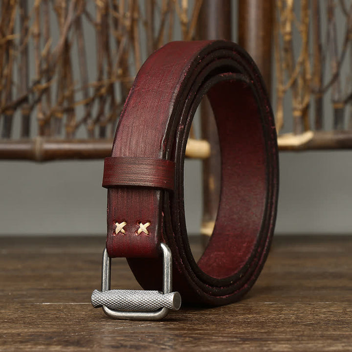 Ceinture en cuir lisse réglable à boucle rétro vieillie