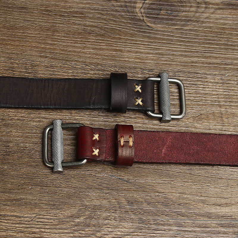 Ceinture en cuir lisse réglable à boucle rétro vieillie