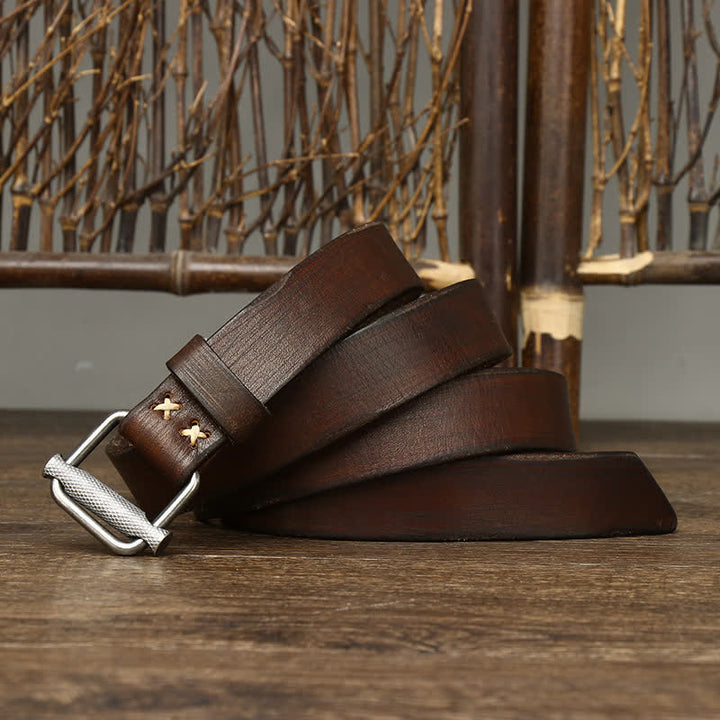 Ceinture en cuir lisse réglable à boucle rétro vieillie