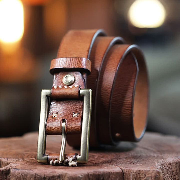 Ceinture en cuir véritable pour jeans rétro cousue à la main