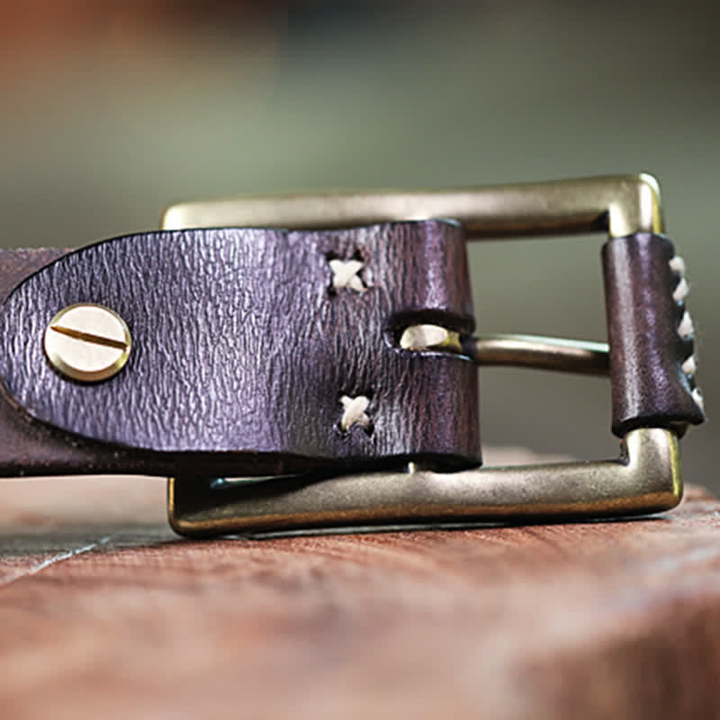 Ceinture en cuir véritable pour jeans rétro cousue à la main
