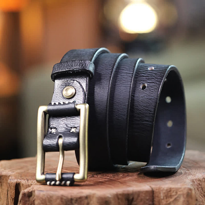 Ceinture en cuir véritable pour jeans rétro cousue à la main