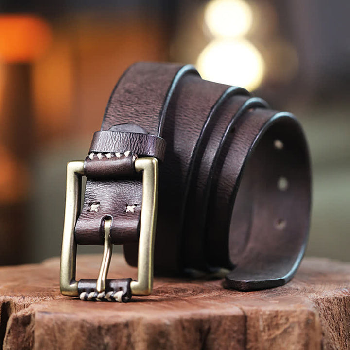 Ceinture en cuir véritable pour jeans rétro cousue à la main