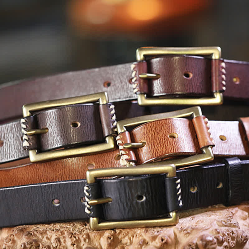 Ceinture en cuir véritable pour jeans rétro cousue à la main