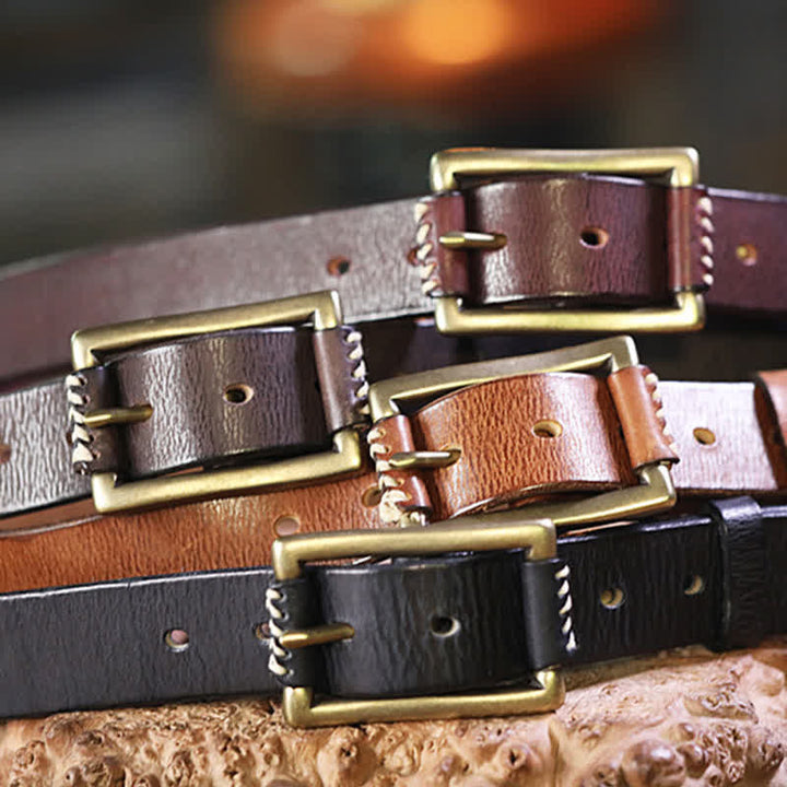 Ceinture en cuir véritable pour jeans rétro cousue à la main