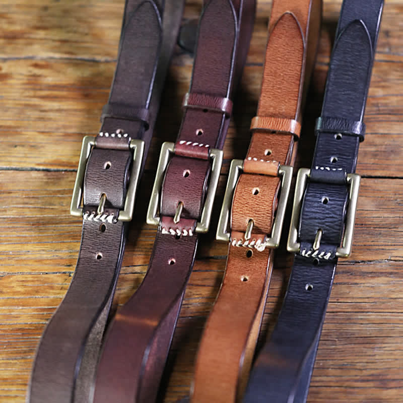 Ceinture en cuir véritable pour jeans rétro cousue à la main