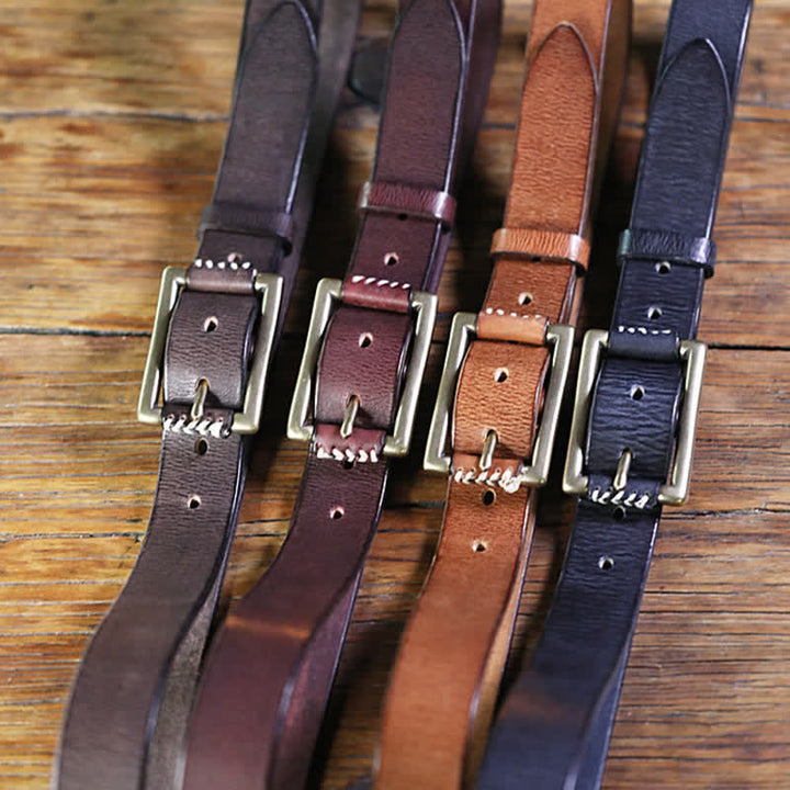 Ceinture en cuir véritable pour jeans rétro cousue à la main