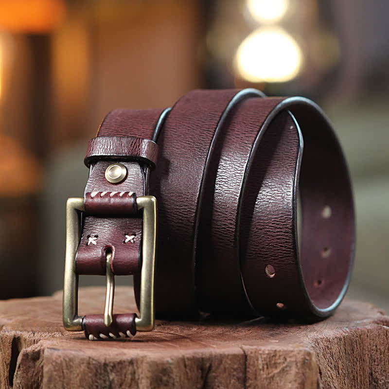 Ceinture en cuir véritable pour jeans rétro cousue à la main
