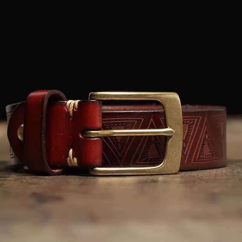 Ceinture en cuir à motif triangulaire en relief de style occidental