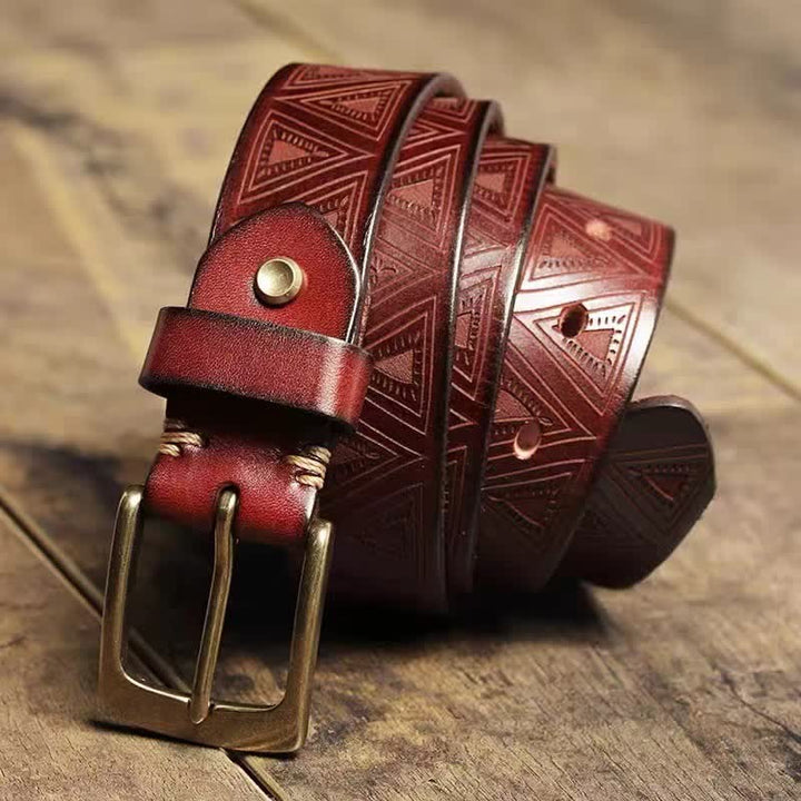 Ceinture en cuir à motif triangulaire en relief de style occidental