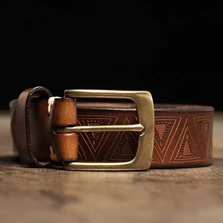 Ceinture en cuir à motif triangulaire en relief de style occidental