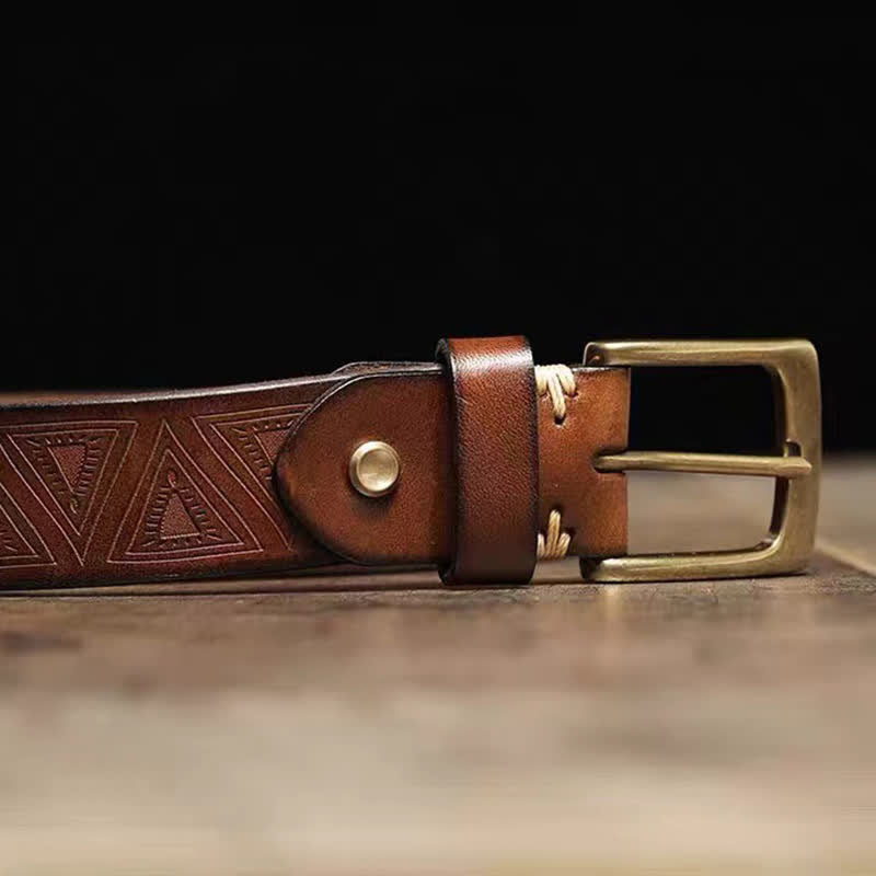 Ceinture en cuir à motif triangulaire en relief de style occidental