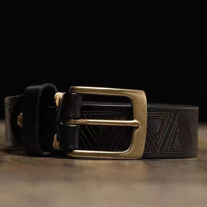 Ceinture en cuir à motif triangulaire en relief de style occidental