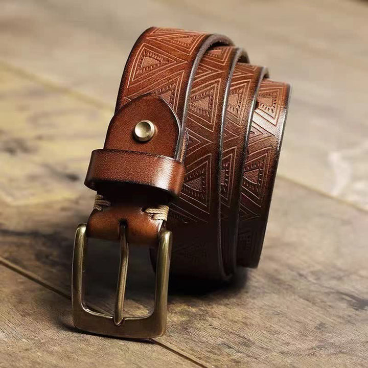 Ceinture en cuir à motif triangulaire en relief de style occidental
