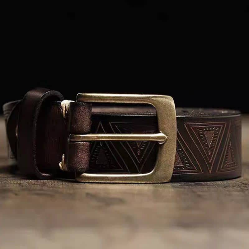 Ceinture en cuir à motif triangulaire en relief de style occidental