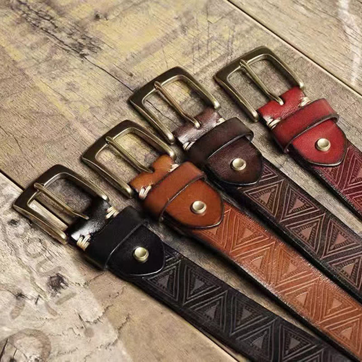 Ceinture en cuir à motif triangulaire en relief de style occidental