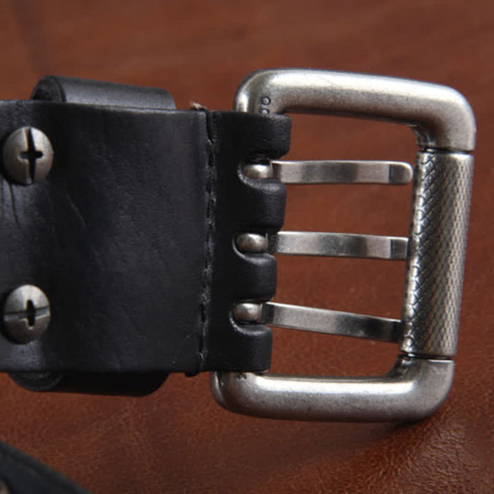 Ceinture en cuir élégante à trois rangées de rivets croisés