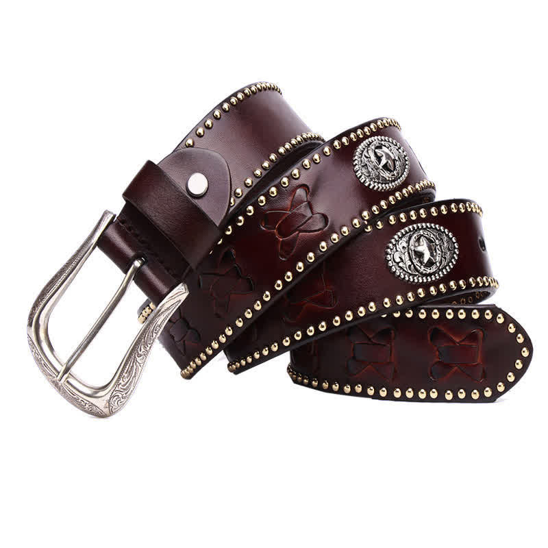 Ceinture en cuir à rivets en forme d'étoile à cinq branches de style Weathern