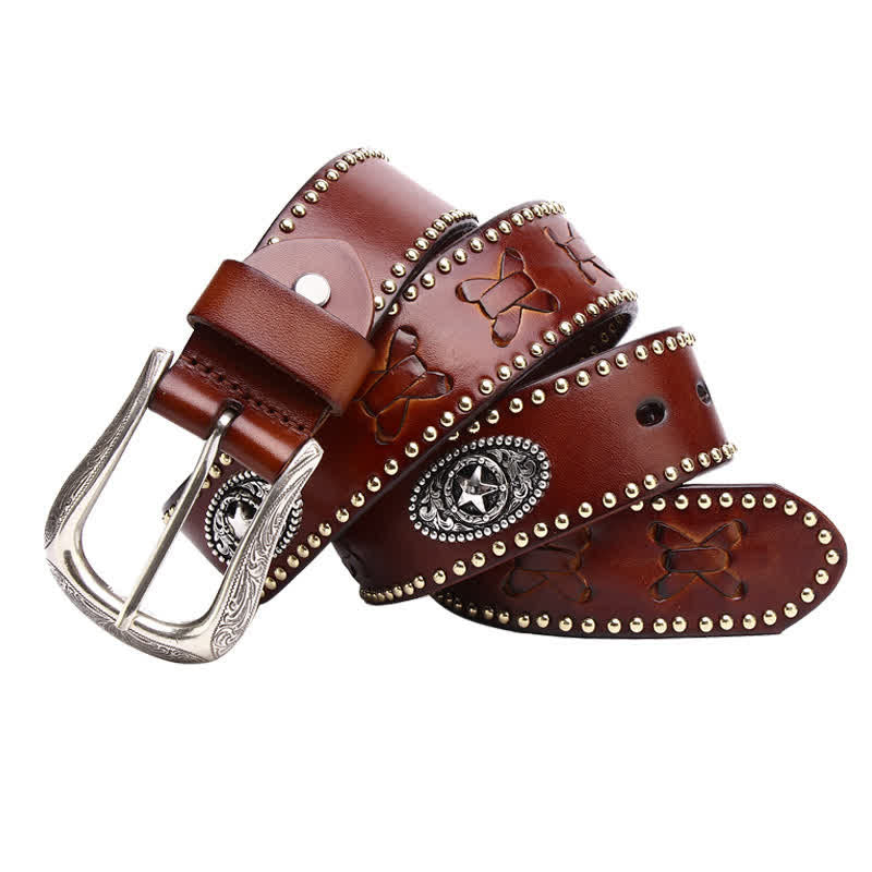 Ceinture en cuir à rivets en forme d'étoile à cinq branches de style Weathern