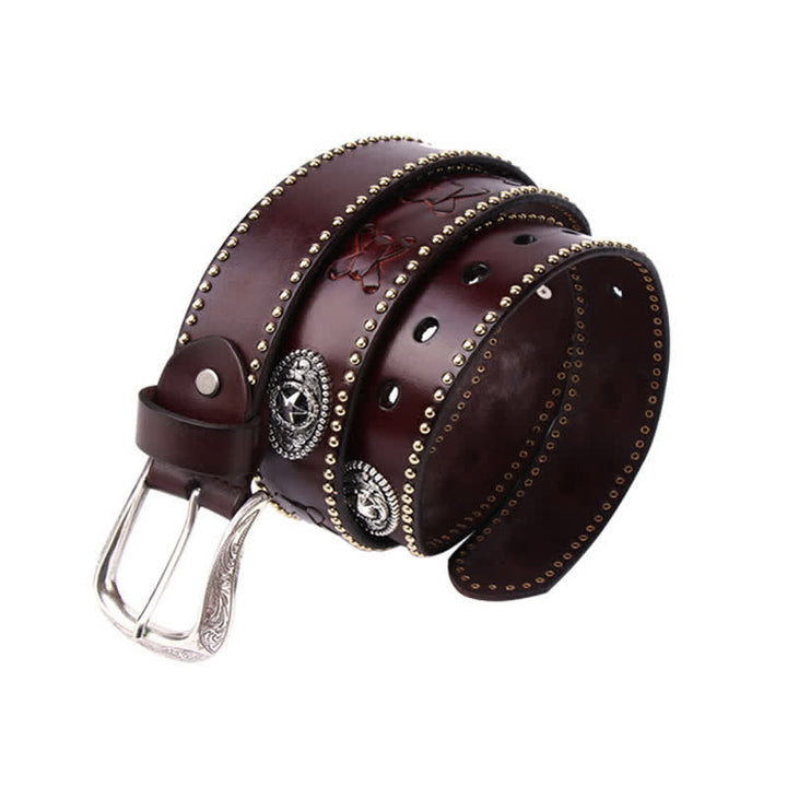 Ceinture en cuir à rivets en forme d'étoile à cinq branches de style Weathern